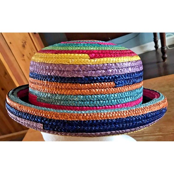 Rainbow Straw Pork Pie Hat Unisex Fedora Fun Casual Gay Pride Colorful - Picture 5 of 9